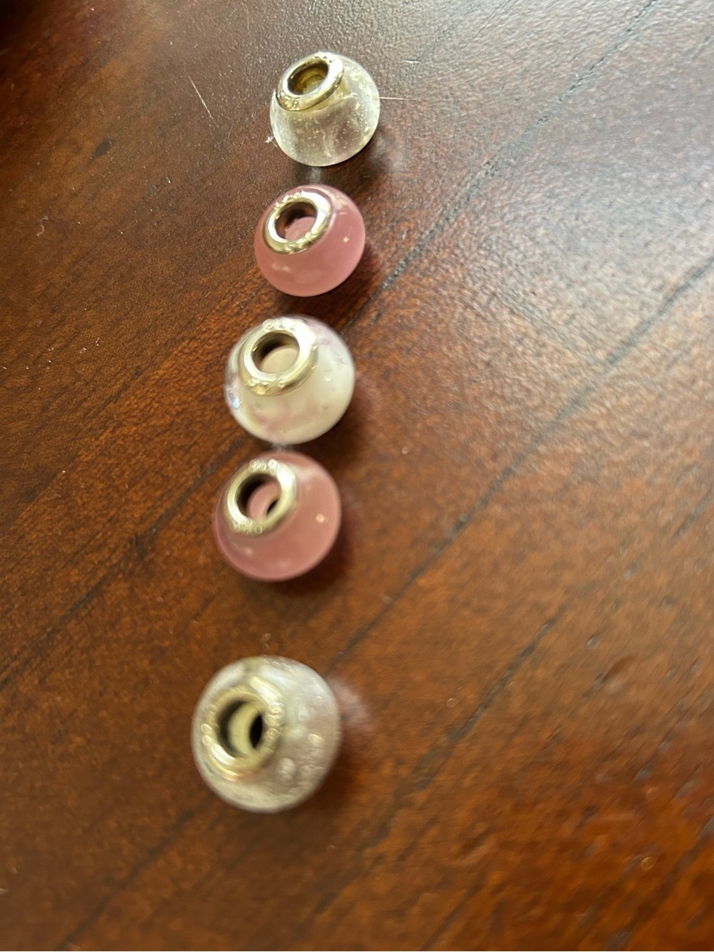 Pink and Clear Glass European-Style Charm Beads set 5